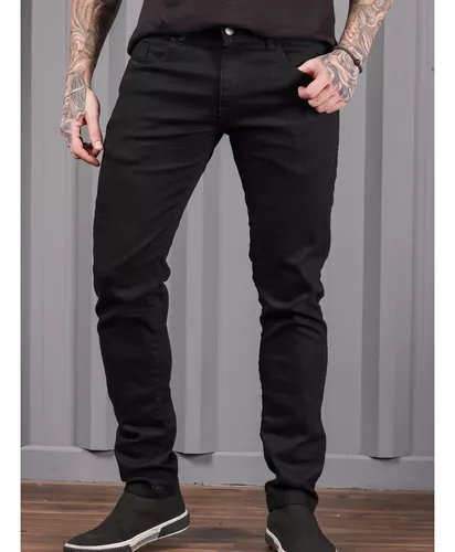 Calça Jeans Preta Super Skinny Masculina Lycra Premium