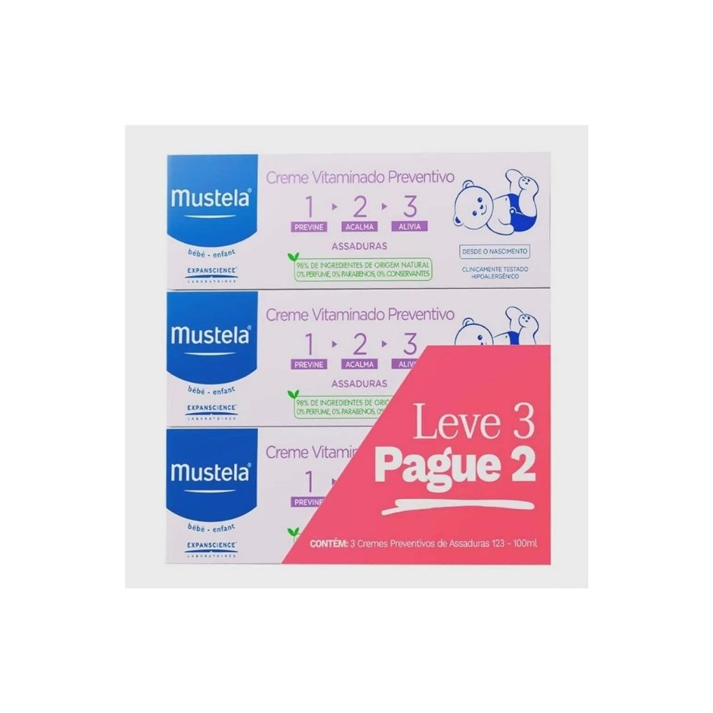 Kit Mustela Creme Prevenção De Assaduras Vitaminado com 3 unidades De 100g