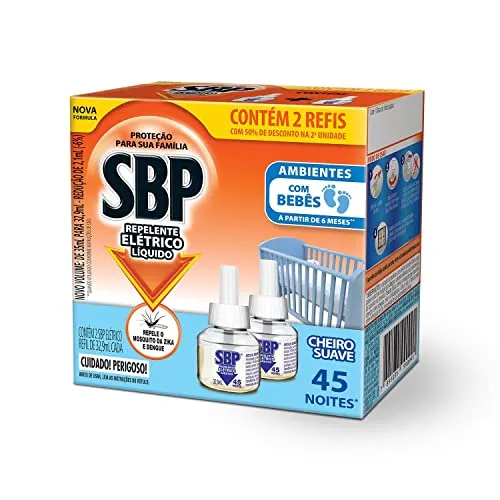 [REC] Repelente Elétrico Líquido SBP 45 Noites Cheiro Suave c/ 2 unidades de 32.9ml