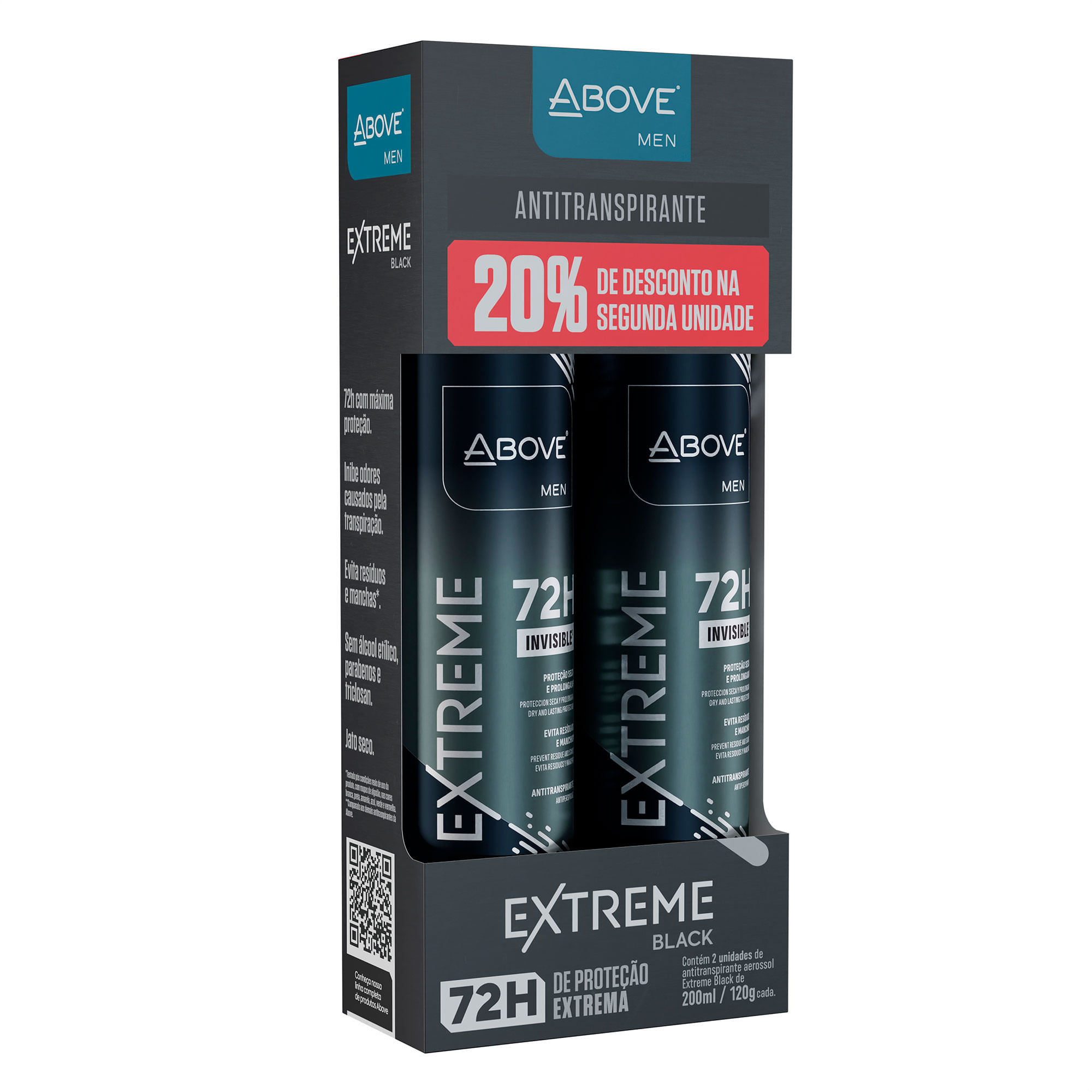 Desodorante Antitranspirante Above Men Extreme Invisible Black 72h 120g