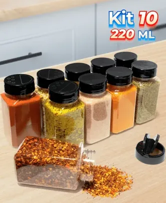Kit 10 Porta Tempero Grande 220ml com Tampa Dosadora Dupla Reforçada para Sal Parrilha Grosso Especiarias Temperos Organiza Cozinha Bancada Ar | SHEIN