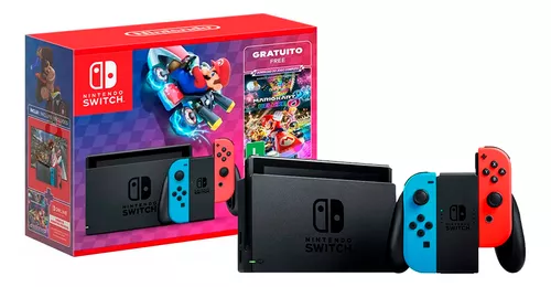 Console Nintendo Switch + Jogo Mario Kart 8 Deluxe + 3 meses de Nintendo Switch Online