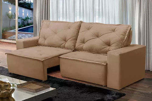 Sofá Retrátil Reclinável 2 Lugares Molas 1,50m Ana Suede Cor Cappuccino