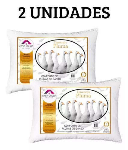 Kit 2 Travesseiros Macios Brancos Casa Laura Enxovais Pluma De Ganso Sintético Premium Hipoalergênico Eco Sustentavel Alto Confortável
