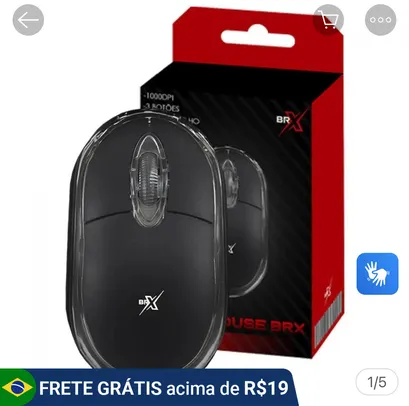 Mouse Com Fio Office BRX, 1000 DPI, LED Vermelho, 3 Botões, Black, 51049225