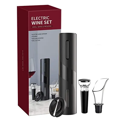 Kit Abridor de Vinho elétrico Pilha Preto