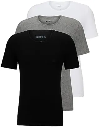 (Imposto incluso) BOSS Pacote com 3 camisetas masculinas de algodão e gola redonda G