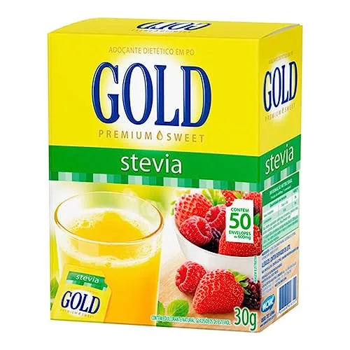 GOLD Adoçante Dietético Stevia Em Pó Gold 50 Sachês X 0 6G