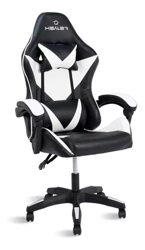 Cadeira de escritório Healer Lancer gamer preta e branca com estofado