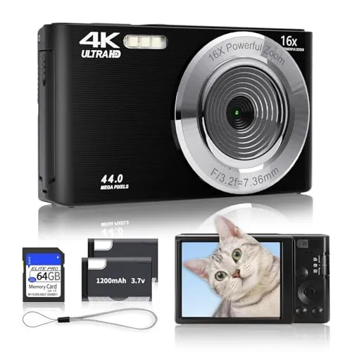 Câmera Dgital SMARTKLIK 2025, FHD, 4K, 44MP, c/ Cartão 64GB, Tela UHD, Zoom 16X