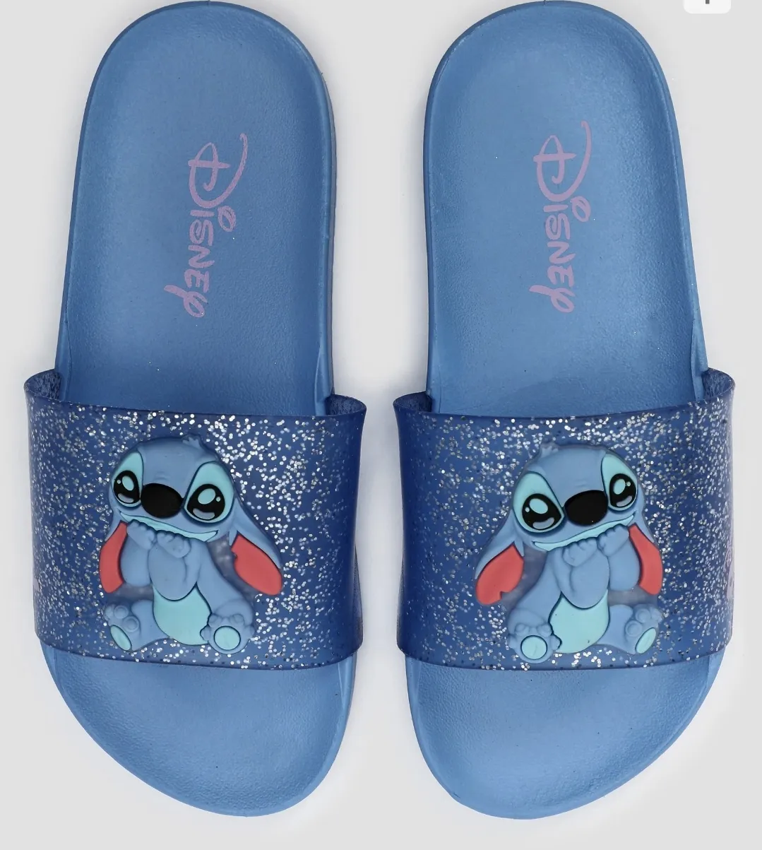 Chinelo infantil slide Stitch com glitter azul | Grendene