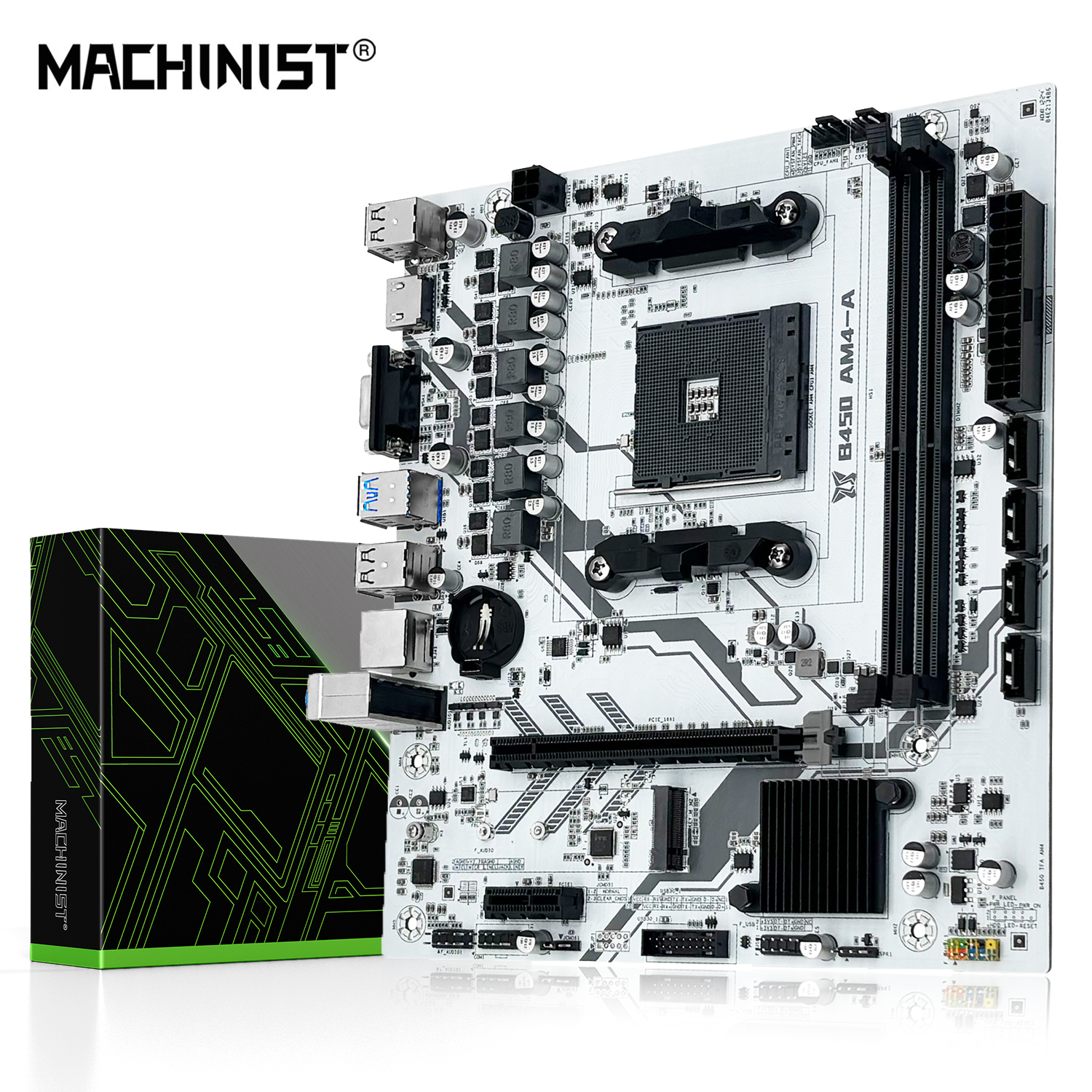 [Moedas] Placa-mãe MACHINIST-B450 AM4 com Suporte a Ryzen 5500/5600, Dual-Channel DDR4, M.2 NVMe