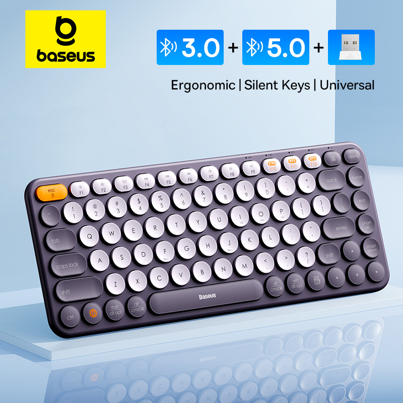 【Com Taxa】Teclado Sem Fio Baseus 3 Modos (Bluetooth 5.0/3.0 e USB 2.4G), Multi-Dispositivos iOS/Mac/Windows