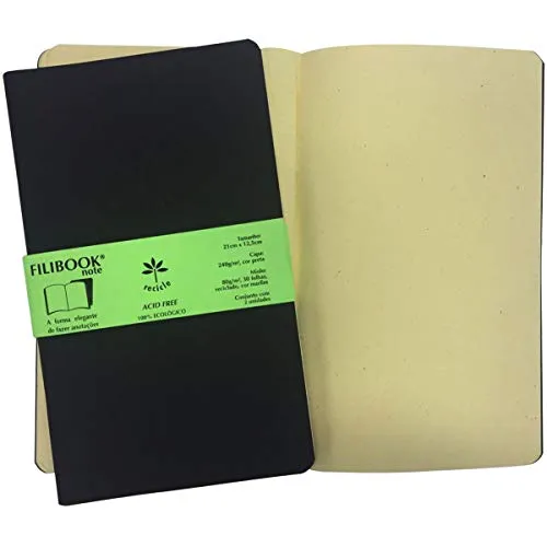 Pacote con 2, Caderneta Filibook, Filiperson, Preto e Marfim, 21x12,5 cm, 30 Folhas