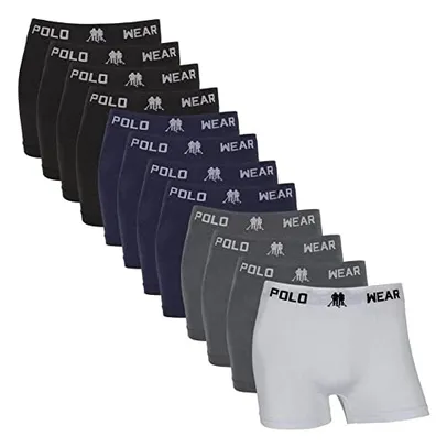 Kit de 12 cuecas boxer Polo Wear, Masculino, Preto/Marinho/Cinza/Branco, G
