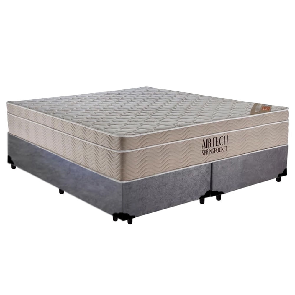 Cama Box Casal Suede Bipartido + Colchão Ortobom Airtech Molas Ensacadas 65x138x188