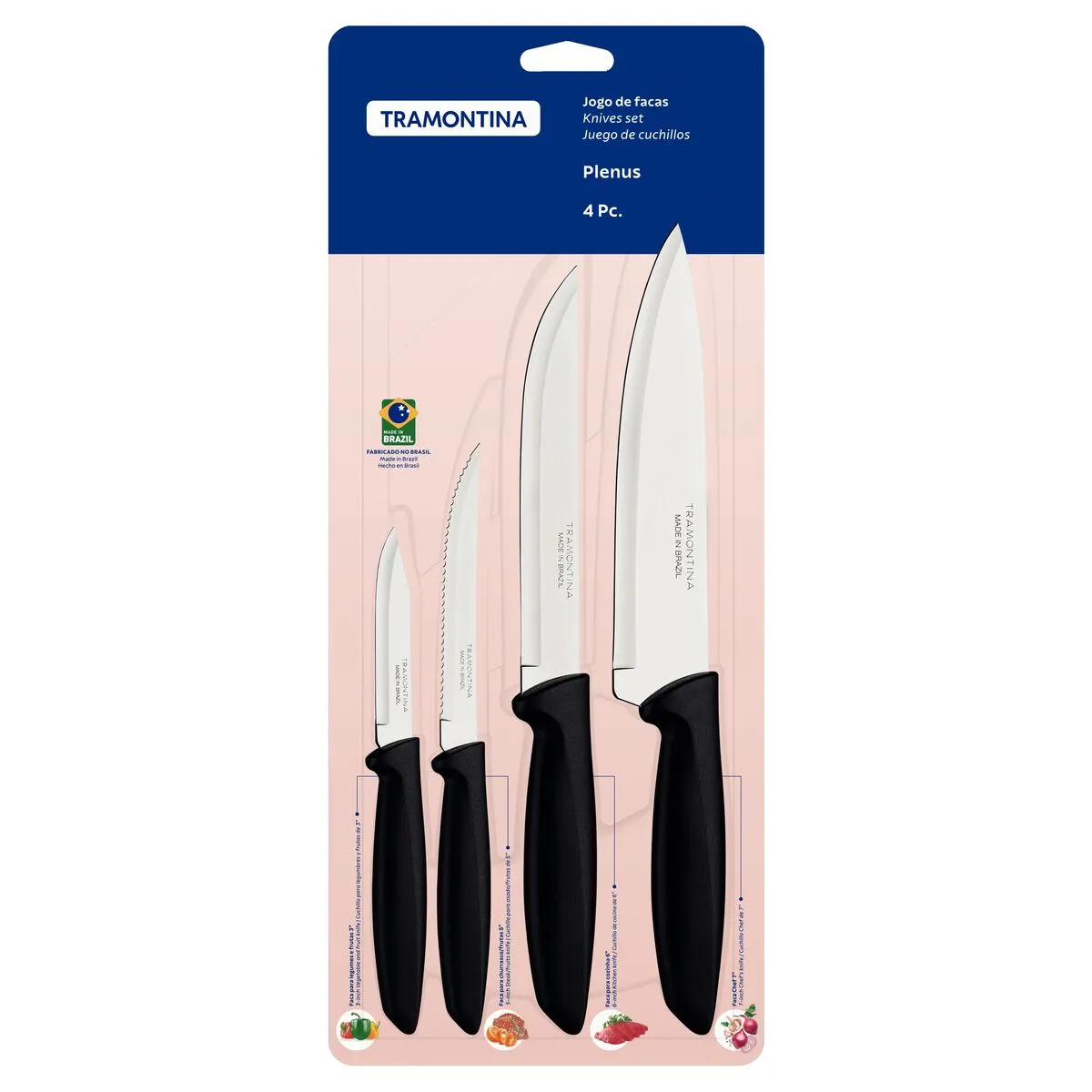 [+ por - R$23,95] Tramontina JOGO FACAS INOX 4PC PLENUS PRE, Preto