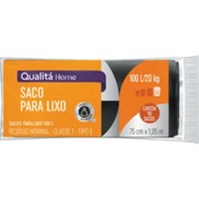Saco para Lixo Tipo E 100l Qualitá Home 10 Unidades