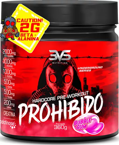 PROHIBIDO HARDCORE PRÉ TREINO 360g - Sabor: Bubble Gum - A Combinação Perfeita De 8 Ingredientes que proporcionam energia do início ao fim do seu Trei
