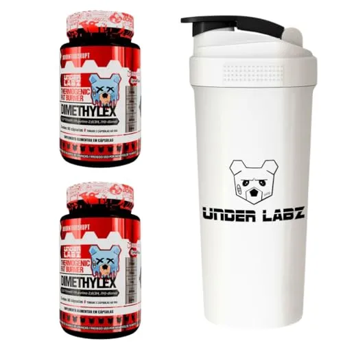 Under Labz Combo de Suplementos - Termogênico Dimethylex 60 caps c/ Burn Matrix + Coqueteleira Oficial - Para fitness e esportes
