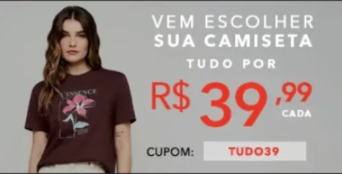 Diversas Camisetas Masculinas e Femininas por R$ 39,99 na Hering Outlet
