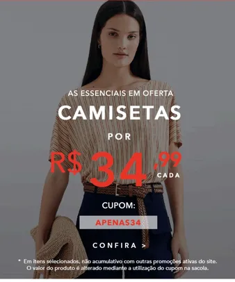 Diversas Camisetas por R$ 34,99 na Hering Outlet