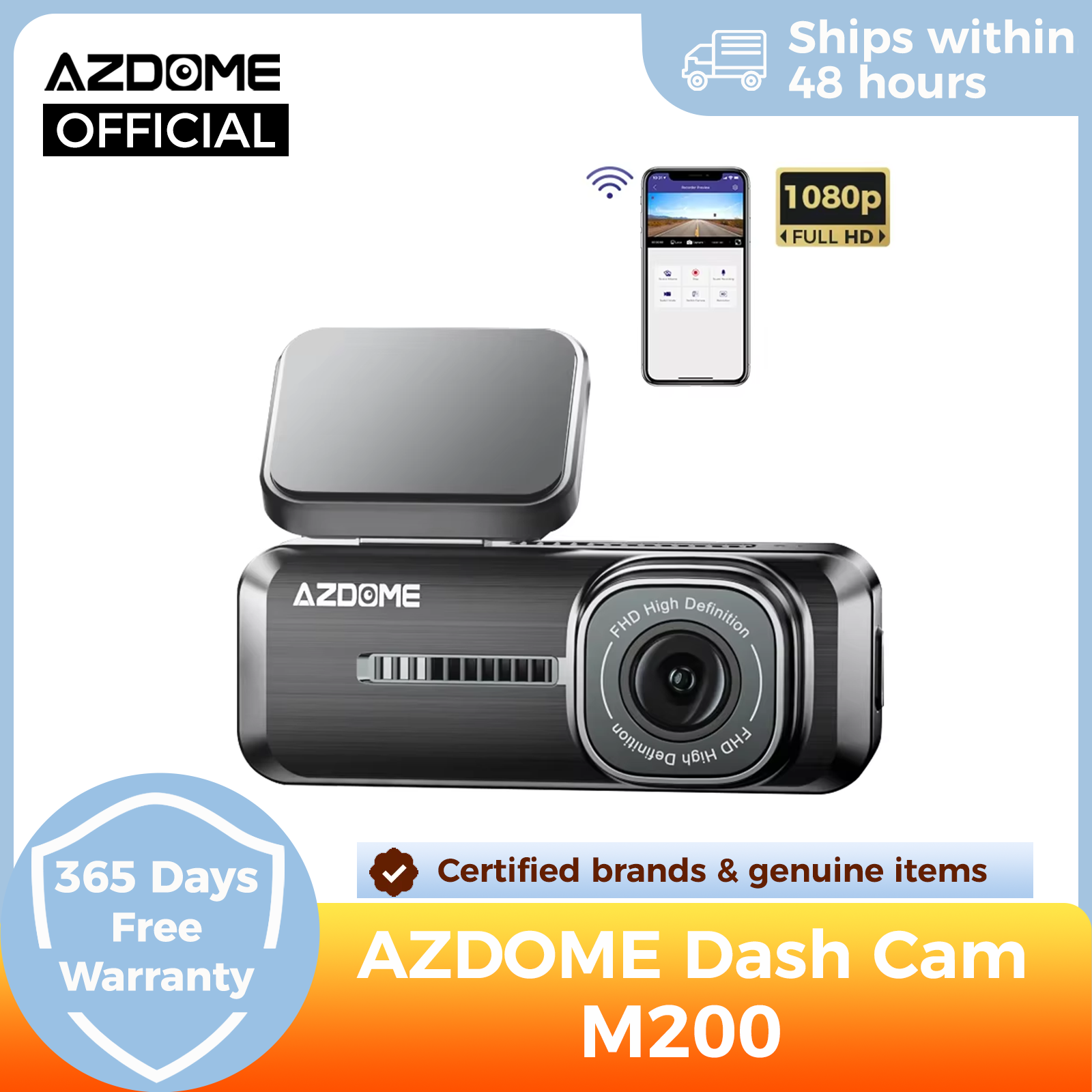 [R$73,90 Moedas/ C.Visa] Câmera Veicular Azdome M200, 2K, Wi-fi