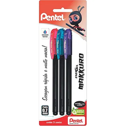 Caneta Pentel Rosa/Azul Céu/Violeta Energel Makkuro 0.7Mm