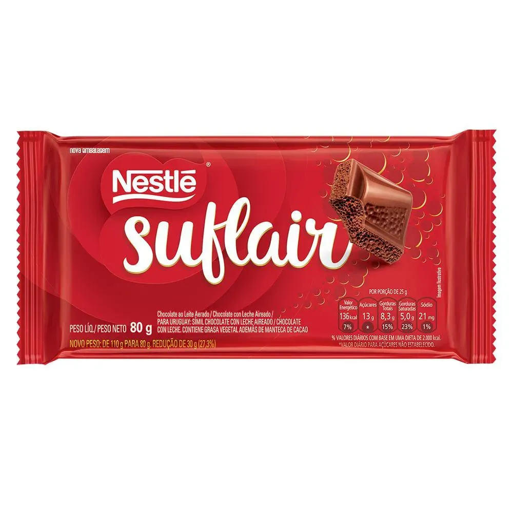[2 unidades R$7,99 cada] Chocolate Nestlé Suflair Ao Leite 80g