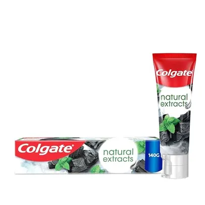 (REC) Colgate Creme Dental Vegano Natural Extracts Carvão e Menta, Dentes Mais Brancos, Sem Glúten, Com Flúor, 140g