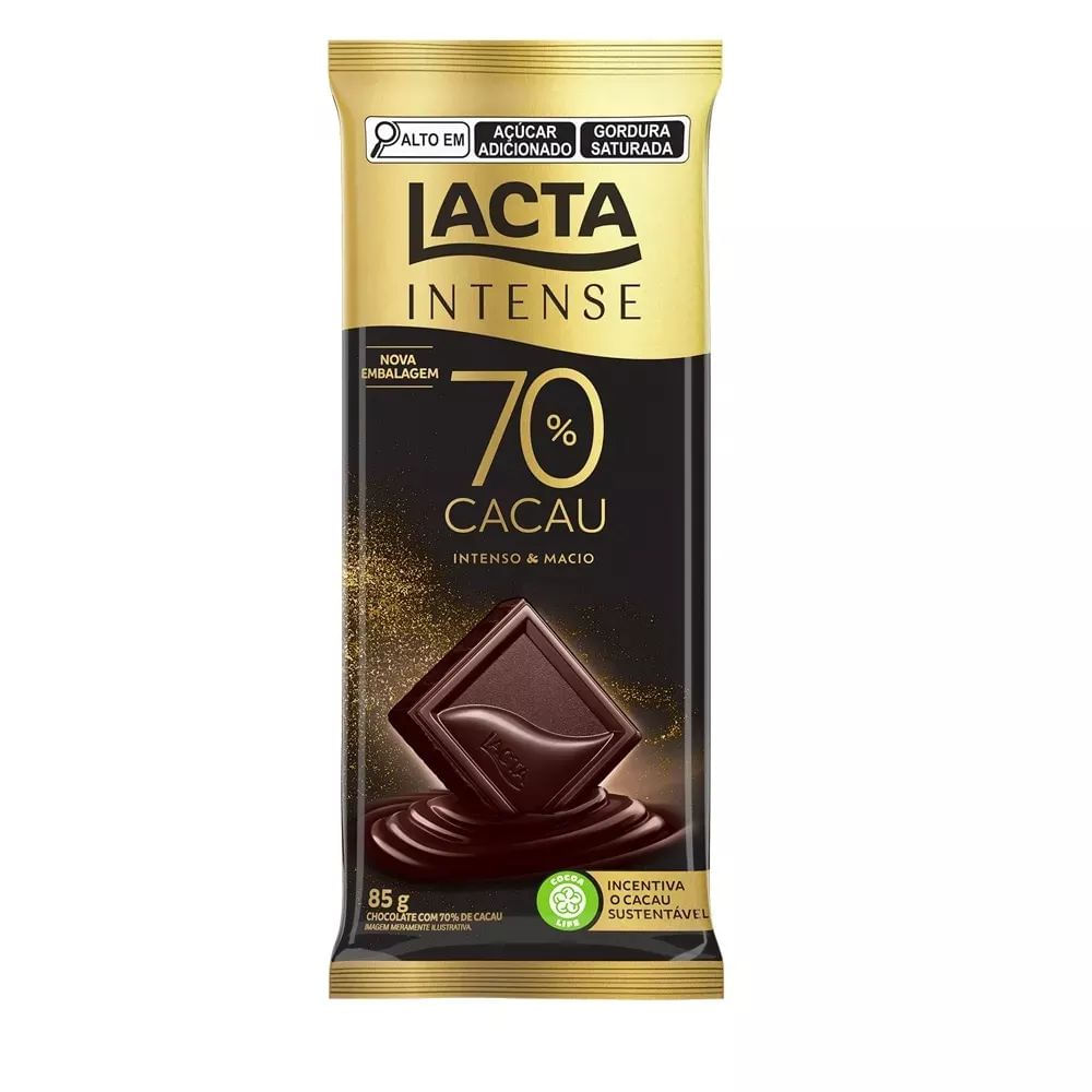 [6 unid. R$5,99 cada] Barra de Chocolate 70% Cacau Lacta Intense 85g