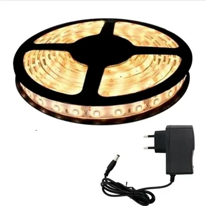 Fita Led 5050 5 Metros Com Silicone Ip65 Quente 3000k + Fonte