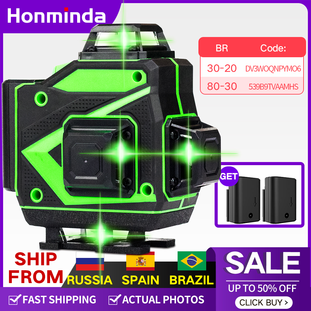 [Do Brasil] Nível a Laser Honminda 16 Linhas – 360° Horizontal e Vertical, Auto Nivelamento, Maleta e Acessórios