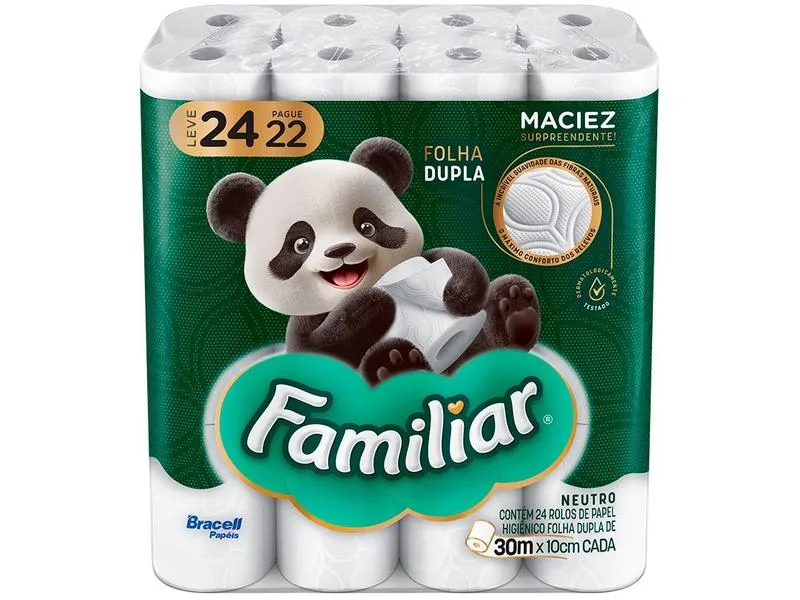 Papel Higiênico Folha Dupla Bracell Familiar 24 Rolos 30m