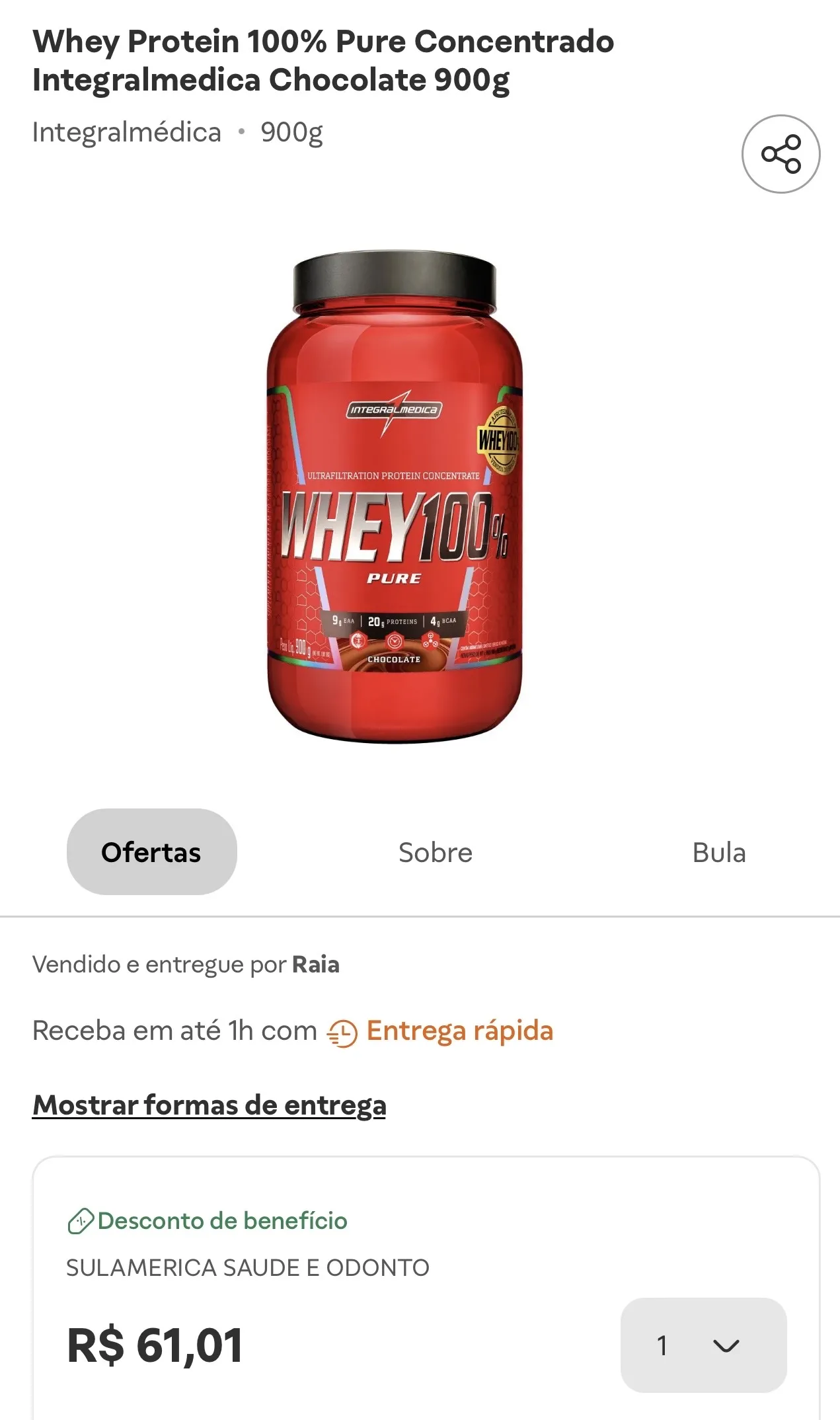 [APP] Whey Protein 100% Pure Concentrado Integralmedica Chocolate 900g