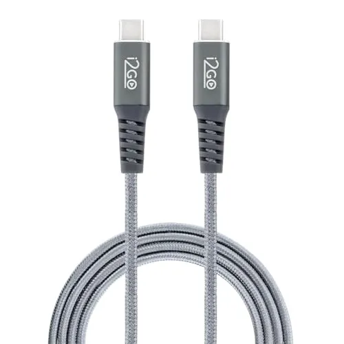 Cabo USB-C + USB-C I2GO 2m 3A Nylon Trançado Chumbo - I2GO PRO