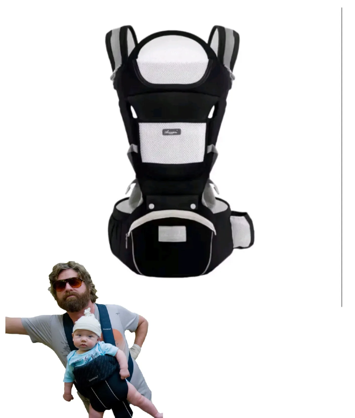 Canguru Para Bebe Confort Seguro C/ Apoio E Bolsa Ergonômico Portátil - Seven