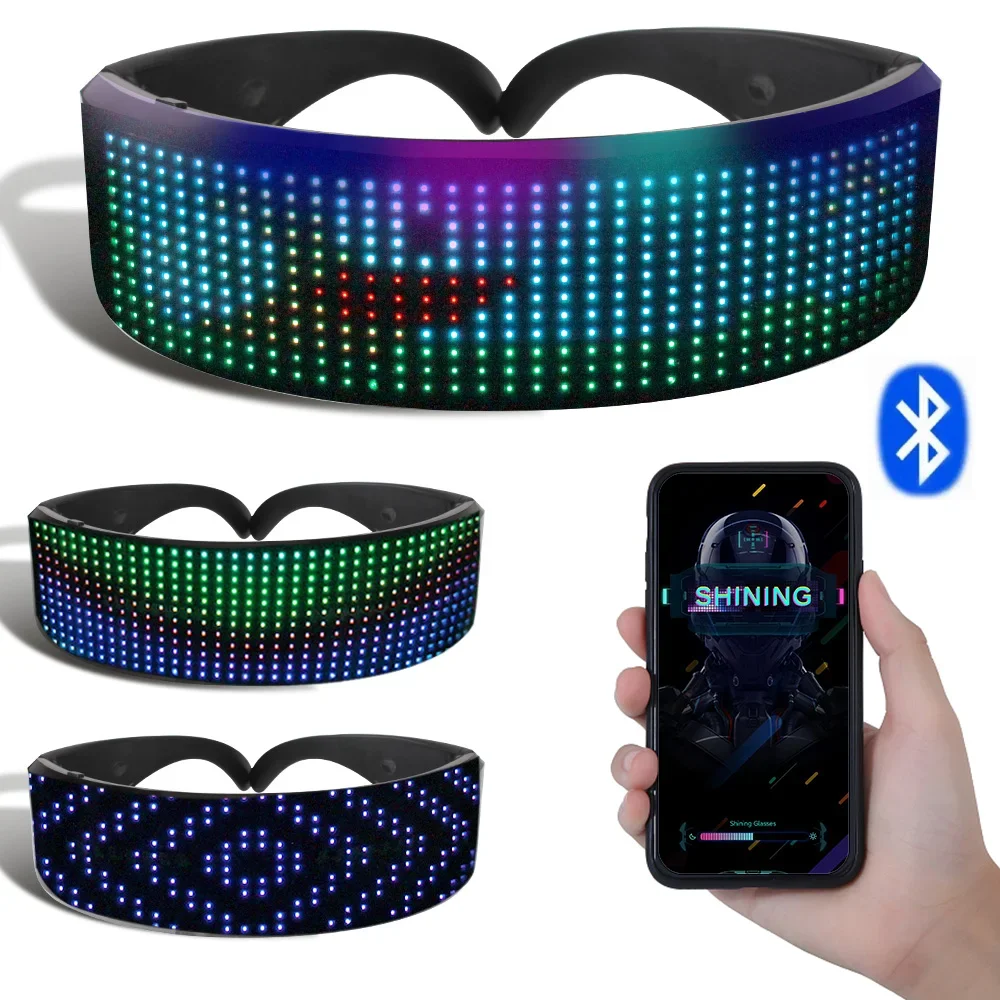 【Com Taxa 】Óculos Futuristas LED Bluetooth DIY Festa Noturna Super Sparkling