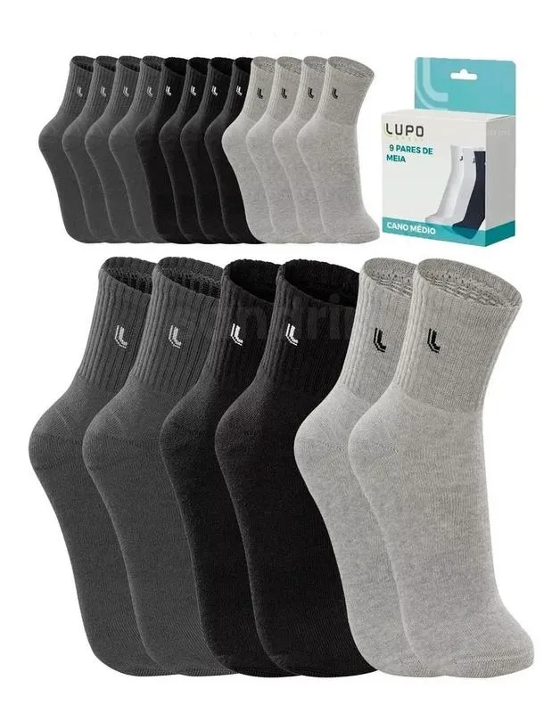 Kit 10 Pares Meias Lupo Cano Médio Algodão Masculina Original