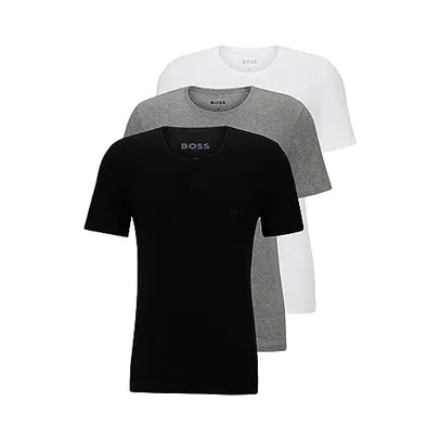 (Imposto incluso) BOSS Pacote com 3 camisetas masculinas de algodão com logotipo clássico, XGG