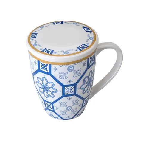 Caneca de Porcelana Super White com Tampa e Filtro Braga Azul/Branca 310ml - Lyor