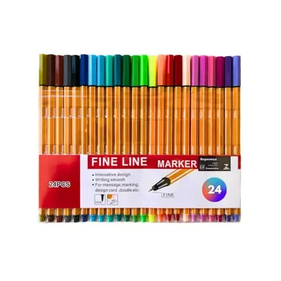 Kit 24 Canetas Fineliner Coloridas Ponta Fina 0.4mm para Desenho e Escrita com Tintas Vibrantes, Secagem Rápida, Ergonômicas, Linha Premium