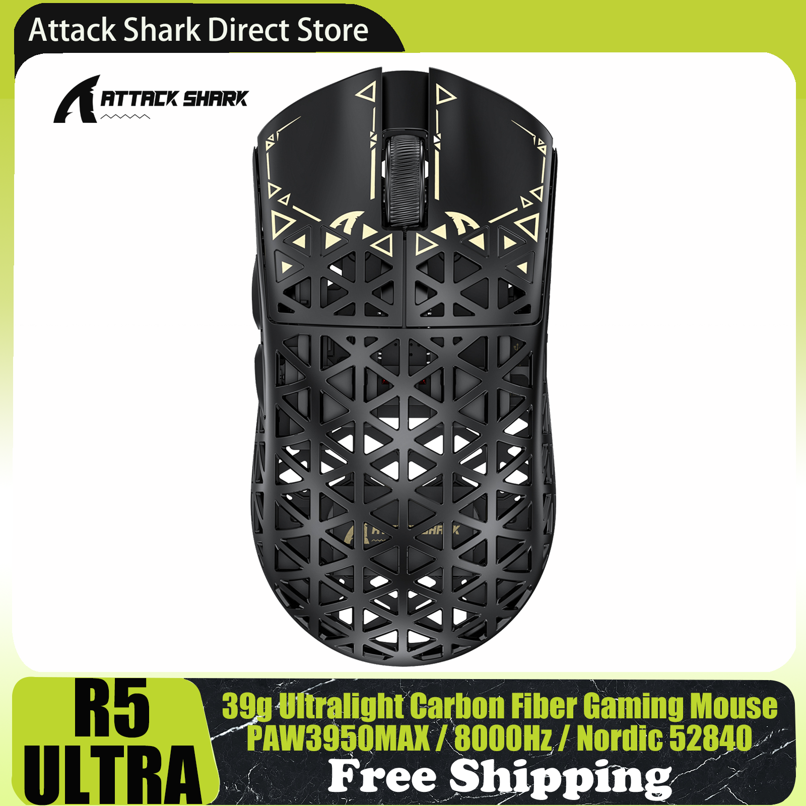 [Taxa Inclusa | Moedas R$ 436] Mouse ATTACK SHARK R5 PixArt PAW3950MAX, 42000DPI, 8000Hz, MCU Nordic 52840, 39 Gramas.