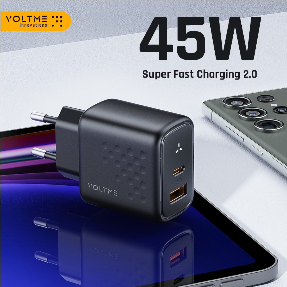 (R$33,94 moedas) Carregador Volme GaN 45W USB-C – Super Rápido PD