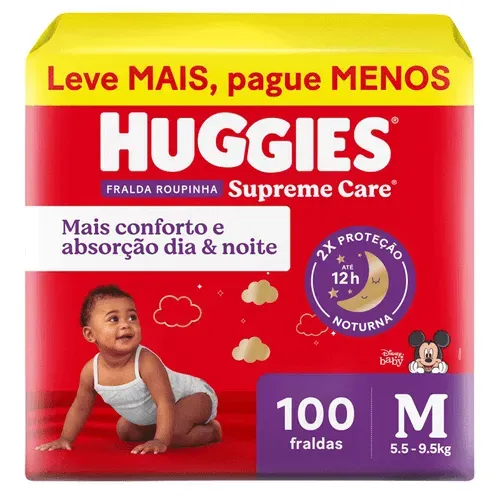 Fralda Huggies Supreme Care Roupinha M 100 Unidades (R$ 0,98 por tira)