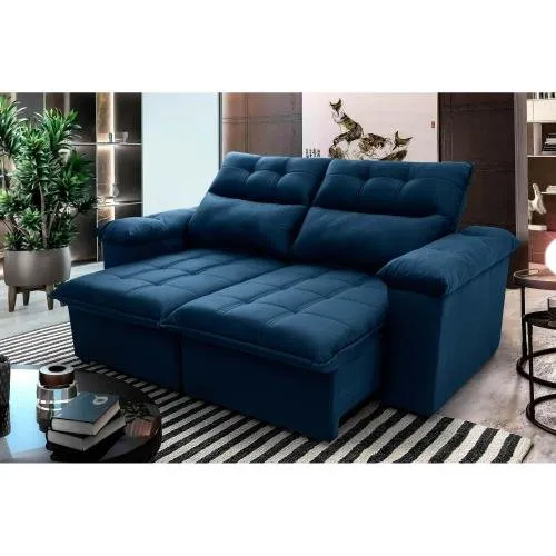 Sofá Retrátil Reclinável Verona 1,50m Suede Velut Azul Marinho Molas no Assento - King House