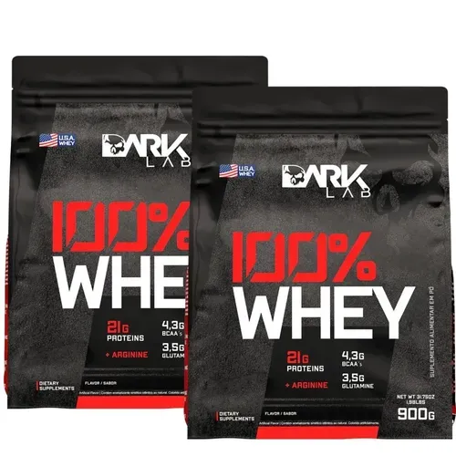 2x Whey 100% Refil 900g Sabor MORANGO Dark Lab