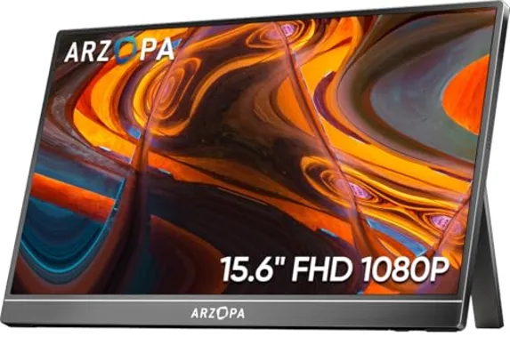 Monitor Portátil ARZOPA 15,6'' FHD 1080P - Monitor Ultra Fino para Laptop com Suporte - Display IPS para PC, MAC, Celular, Xbox,PS5