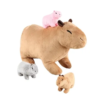 (Taxas Inclusas)Capivara Kawaii de Pelúcia - Mamãe com 4 Bebês - 34cm