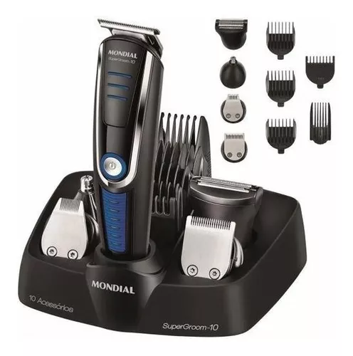 Aparador De Pelos Super Groom 10 Preto Azul Bg-03 Mondial